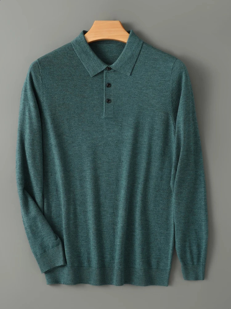 Spring Autumn Men Shirt Merino Worsted Wool Knitted Pullover Long Sleeve Polo-Collar Clothing Tops Smart Casual Thin Outerwears 260920