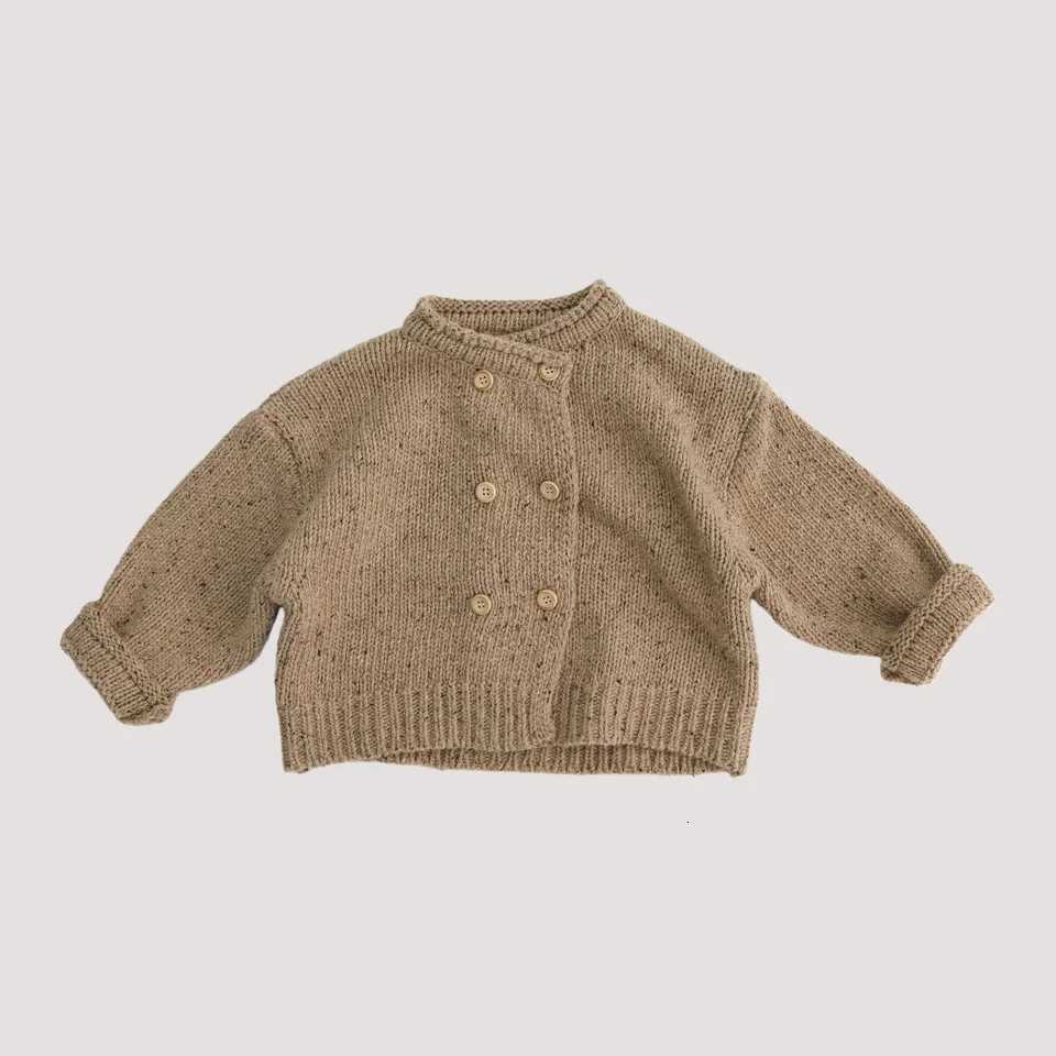 Double Pullover 1-6Y Kids Sweaters Breast Girls Sweaters Korean Style Kids Knitted Cardigan Solid Loose Sweater Coat C260921