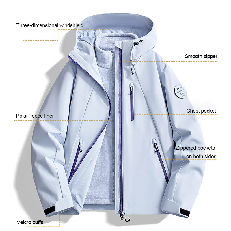 Three-In-One Jacket For Men Outdoor Windproof Water-Repellent Women's Mountaineering Jacket Velvet Jacket Autumn Winter Quality 260921