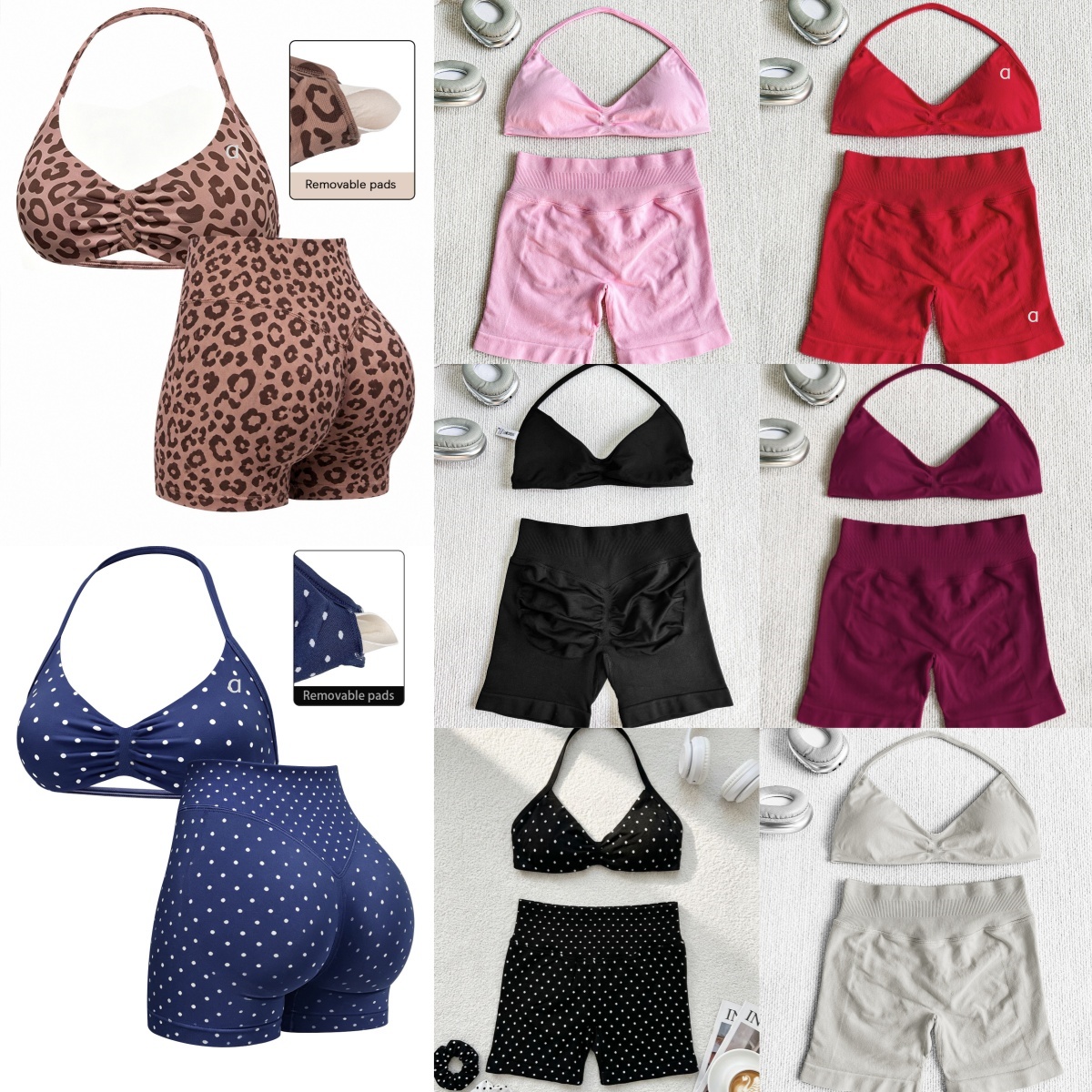 A2994 New Fashion Sexy Yoga Bra Halter Neck Vest and Quick-drying High Waist Hip Yoga Shorts Fitness Exercise Split Suit