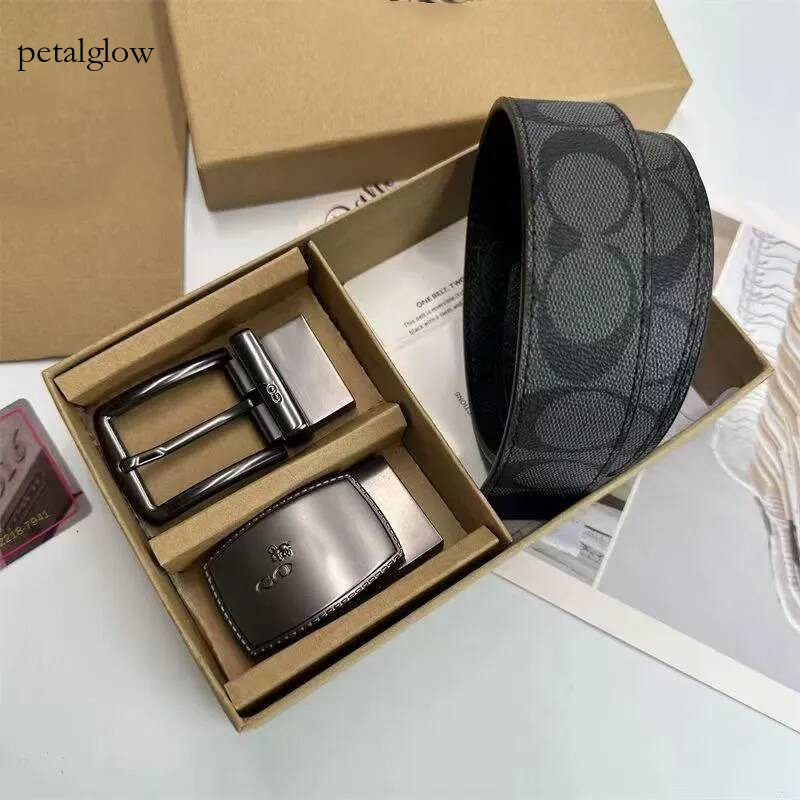 Luxury Buckle leather coac Belt Designer Mens Letter Double large gold and silver black gun Classic womens belt logo box nice 5A da4