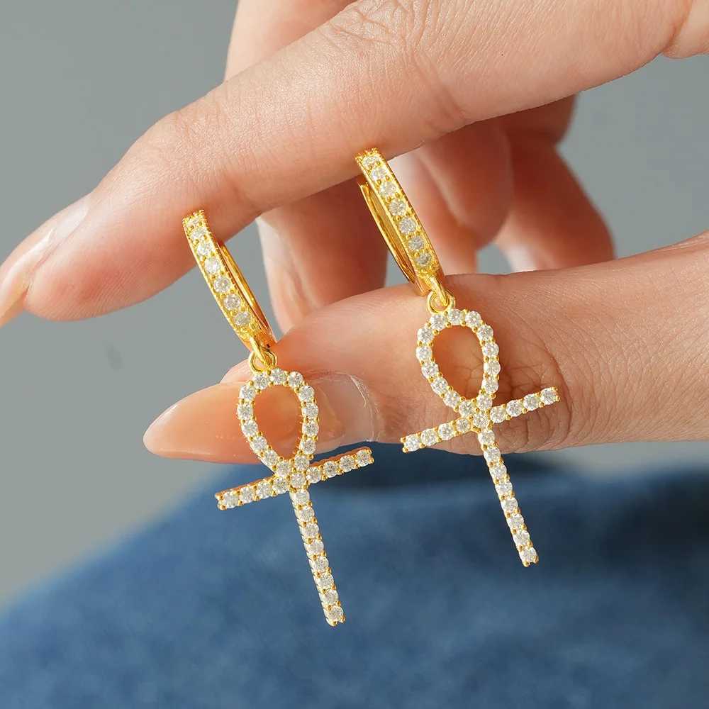 Stud Luxury 100% Real 18k Gold Men's and Women's Cross Moissanite Diamond Pendant Earrings X260921