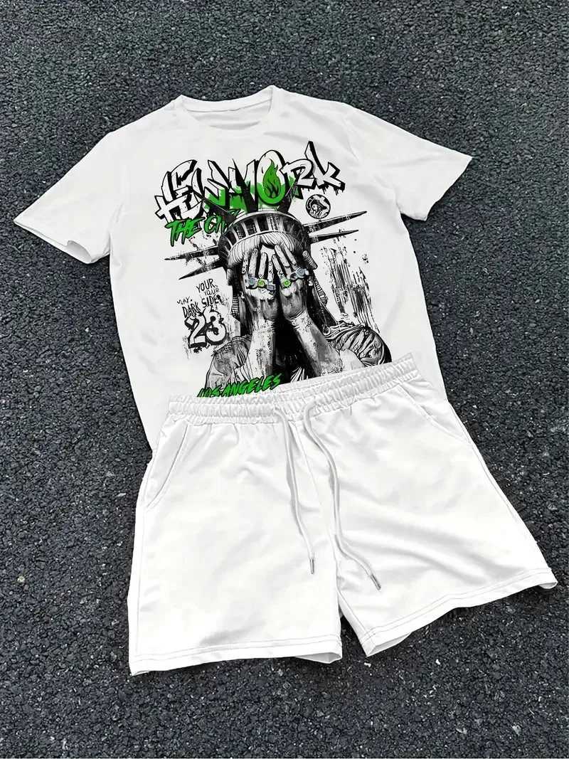 2026 Men's Summer Tracksuits New Men's Suit - Street Casual Fashion Comfortable Soft Breathable Lightweight 3D Angel Pattern Print J260921