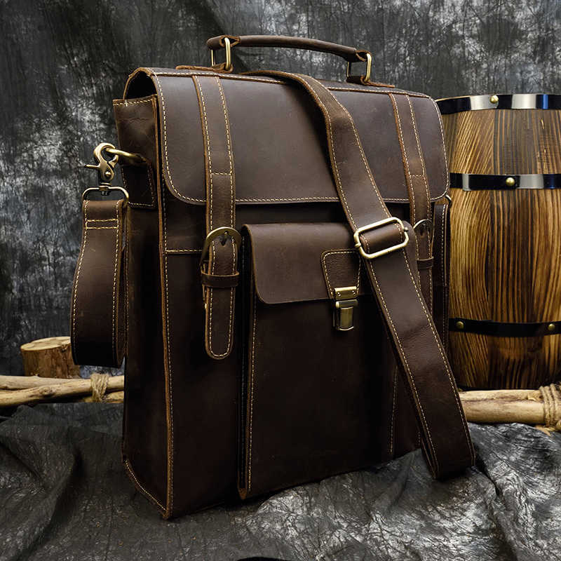 Stile Luufan Zaino in vera pelle Zaino da uomo Crazy Horse Leather Fit 14 Laptop Business Borsa a tracolla Multifunzione uomo Zaino da viaggio H2609