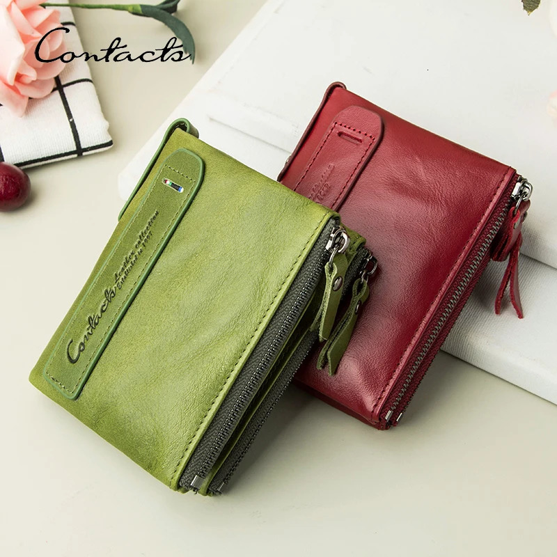 CONTACTS Genuine Leather Fashion Purses for Woman Bifold Credit Card Holder Wallets Business Coin Purse Money Clip 260922
