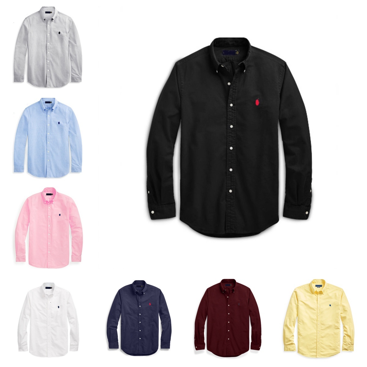 Cross-border foreign trade Paul classic pony logo embroidered Oxford fabric solid color men's pure cotton long-sleeve shirt jacket top a2