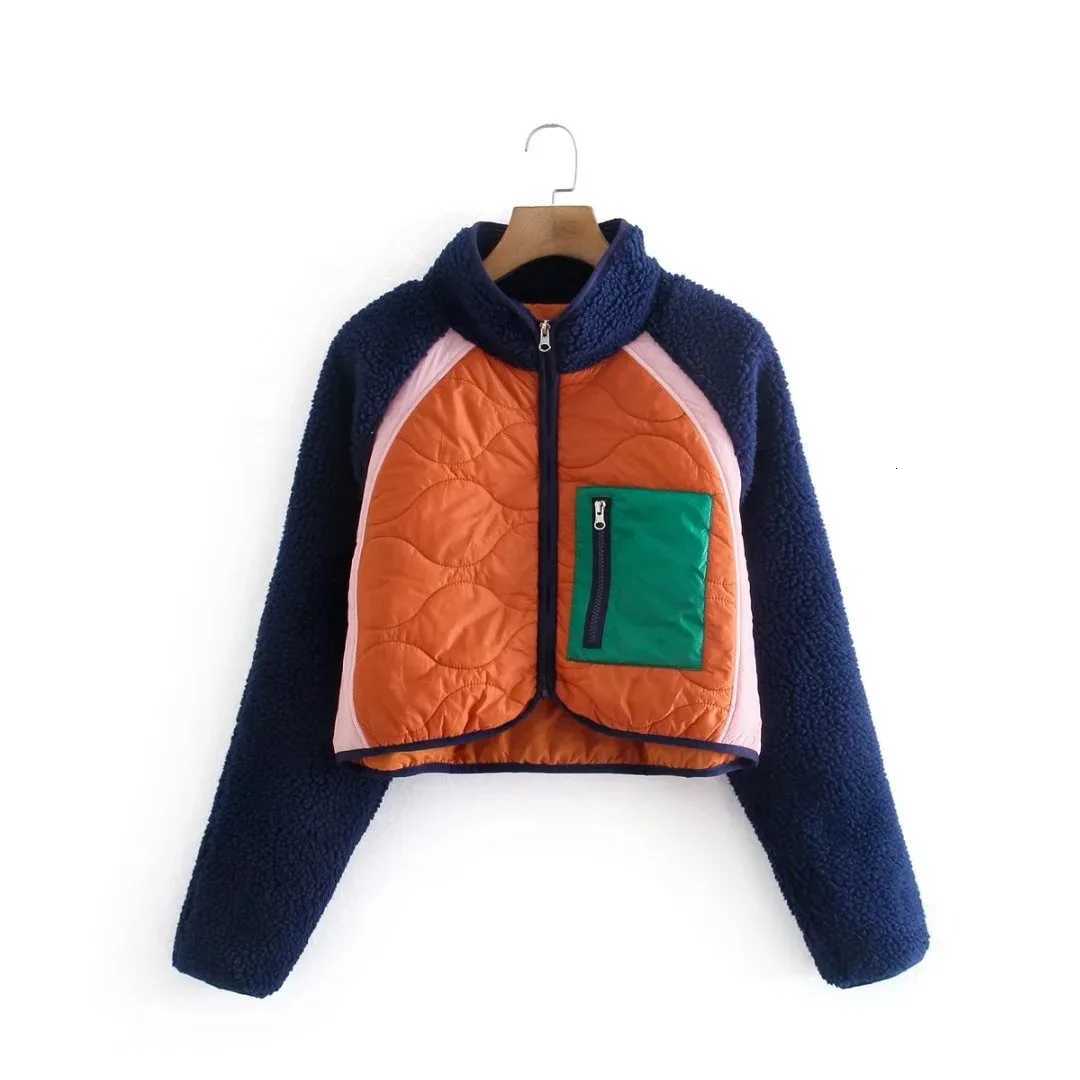 Women's Jackets Women's Cotton Padded Patchwork Jacket Long Sleeve Casual Streetwear Trendy Zipper Short Jacket for Autumn Winter C260921