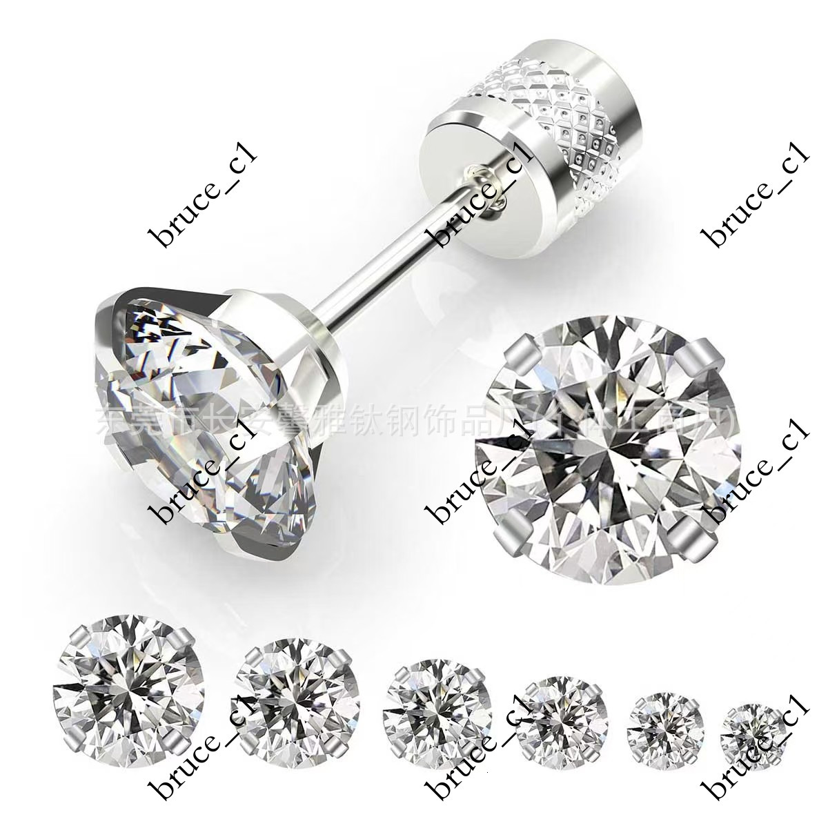Round cross-border zircon stud earrings with stainless steel posts, four-prong diamond-studded earrings, cartilage ear conch studs, piercing jewelry