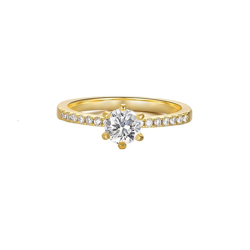 Classic Customized Starsgem Lab Dammond Four Prongs Design 925 Sterling 18k Gold Engagement Wedding Couple Ring