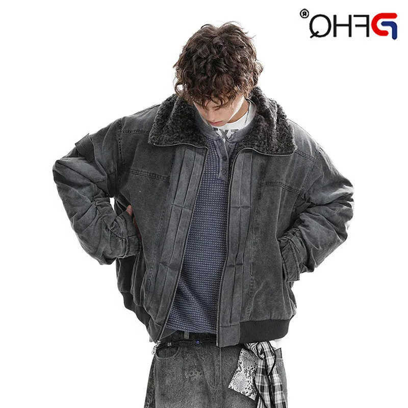 Down Parkas PFHQ Men's Men's Fleece-lined Coat 2025 Winter New Trendy American Style Washed Vintage Stand Collar Long Sleeve Padded Jacket