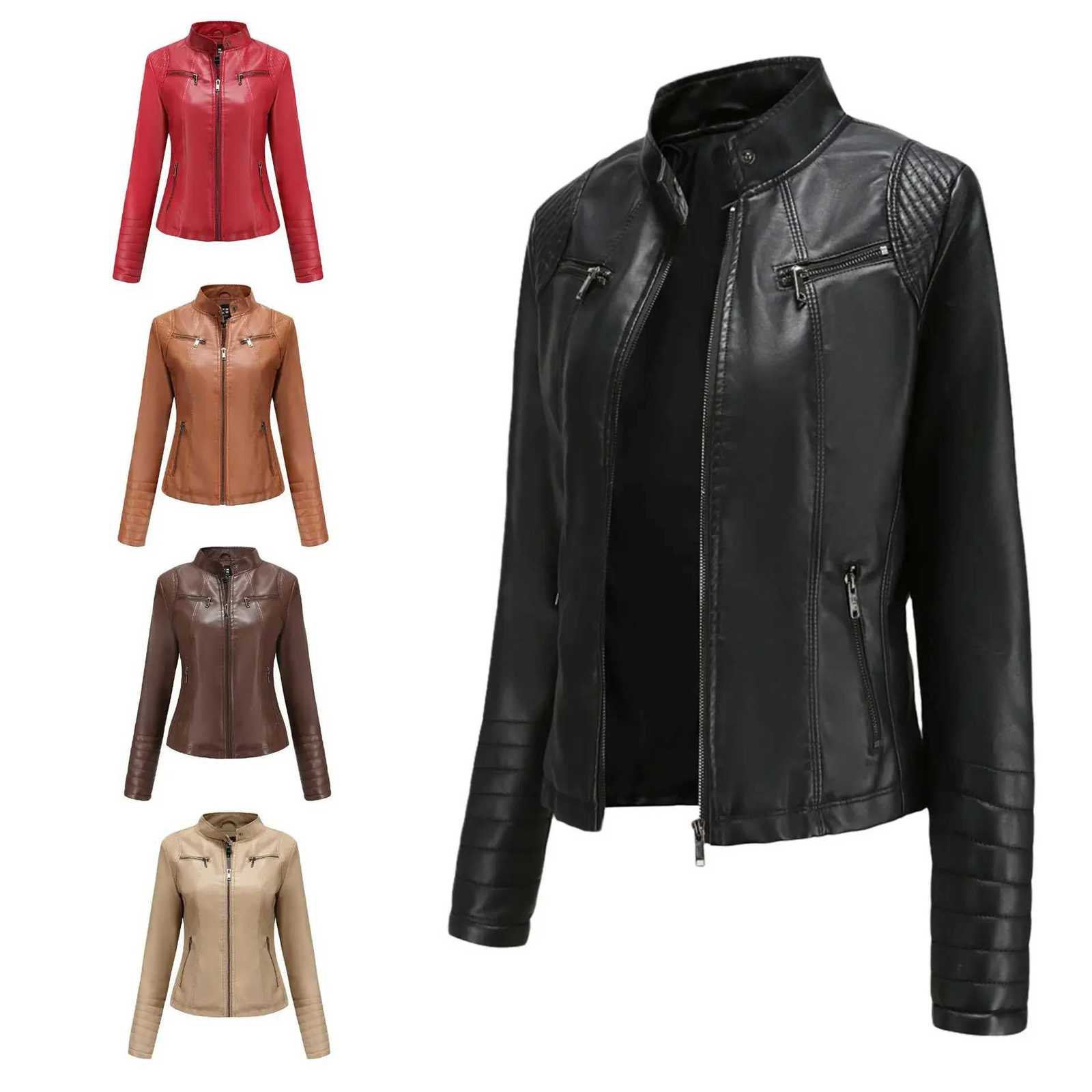 Leather Faux Women's Leather Faux Leather Women Coat Pu Coats Thin Jacket Full Sleeve Stand Collar Slim Fit Solid Sexy Regular Jackets Zipper C