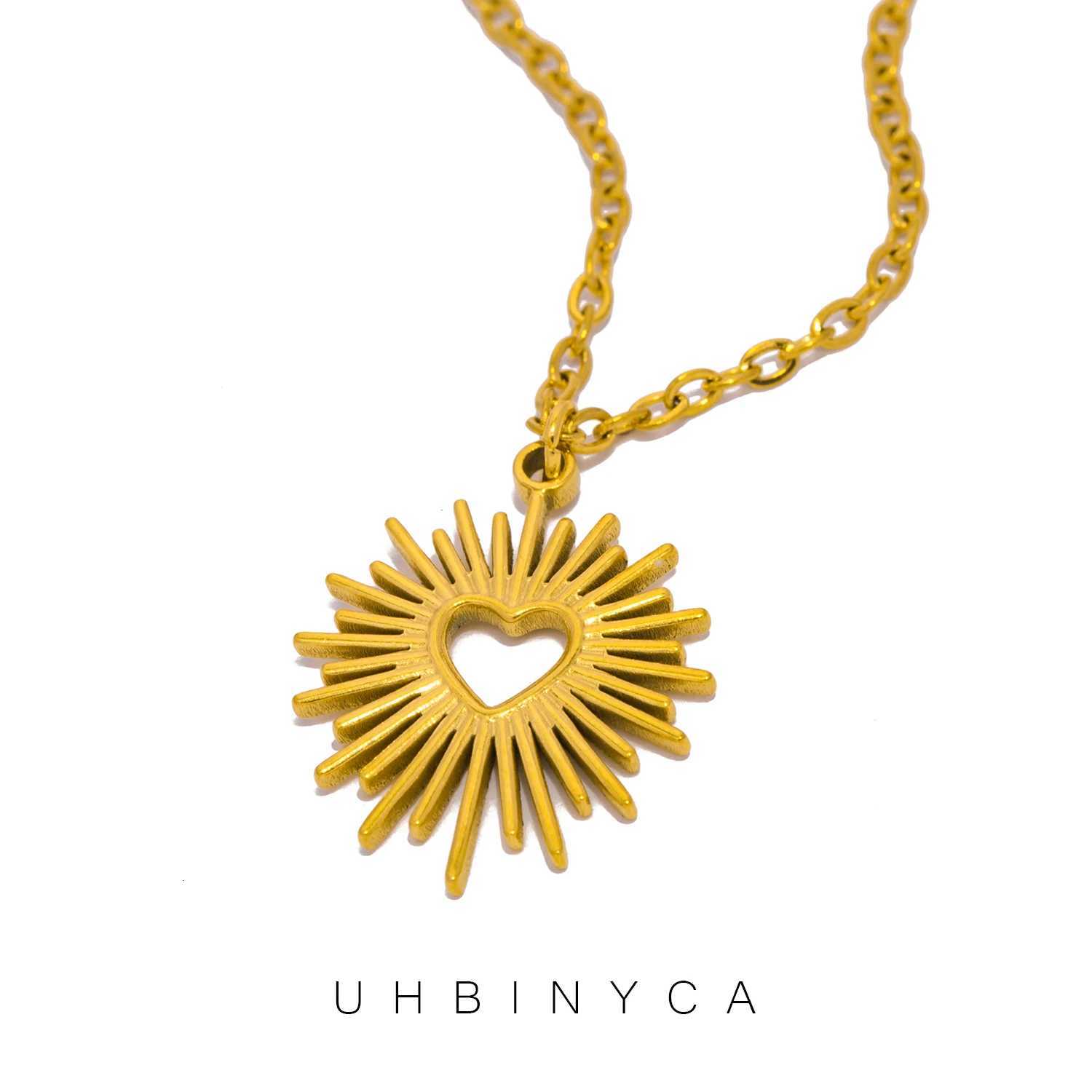 Pendant Necklaces Sunbeam Heart Pendant Necklace - 18K Gold Plated Stainless Steel Jewelry Hypoallergenic Gift for Women Sensitive Skin X260921