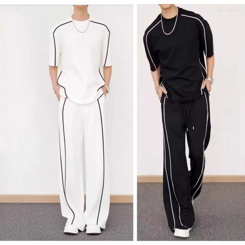 Spring And Summer Color Contrasting Edge Design Short Sleeved Pants Set Sporty Style Daily Wear Two-piece For Men
