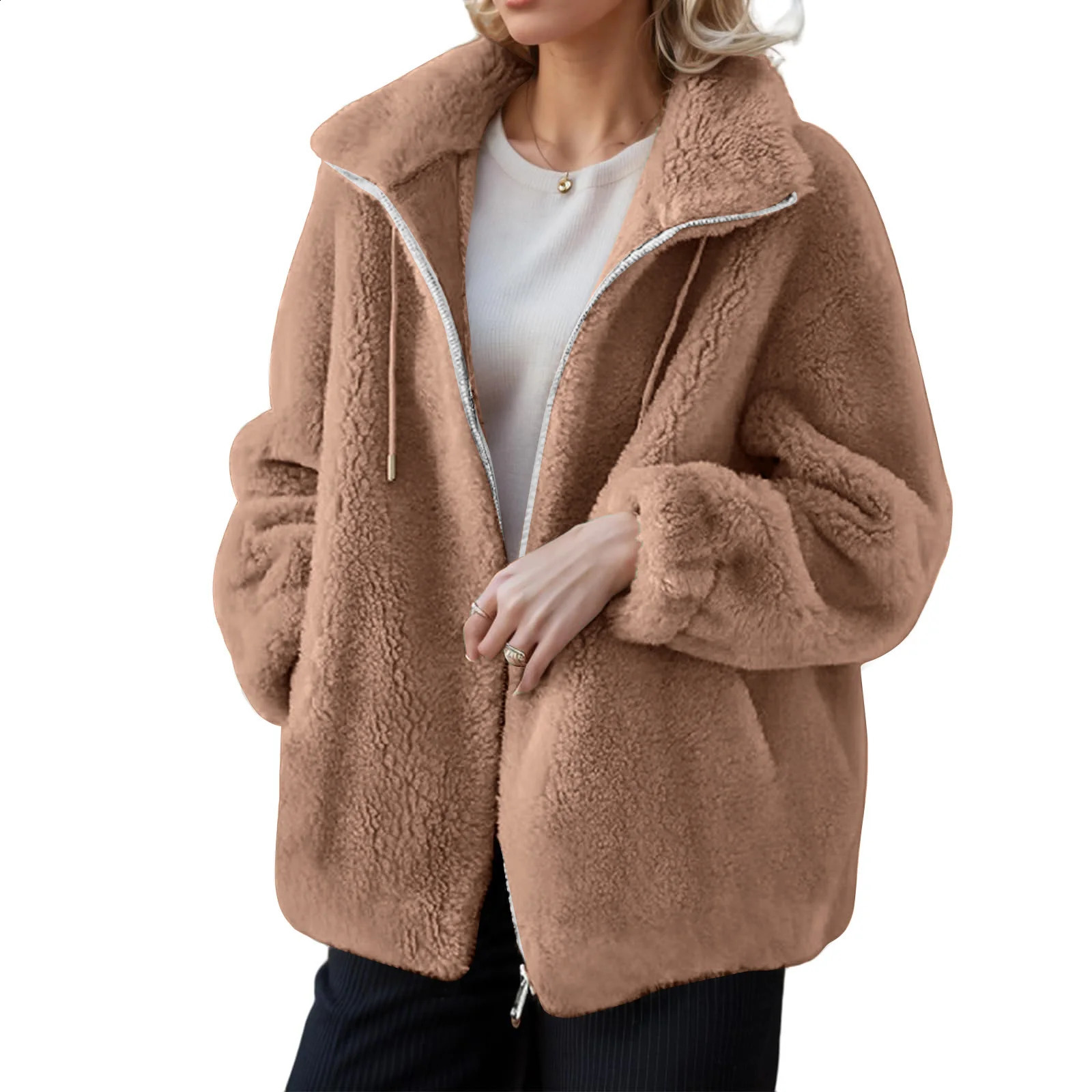 Chaqueta de terciopelo de doble cara engrosada con forro polar de invierno de moda, sudadera cálida para mujer, cárdigan, abrigo polar con cremaller