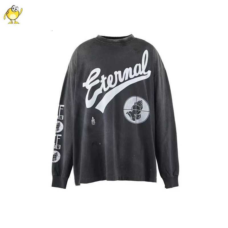 Men's Hoodies Sweatshirts New Streetwear SAINT Long Sleeve T Shirt Men Woman Washed Do Old Damaged Fashion Round Neck Top Tee Spring Summer Ove