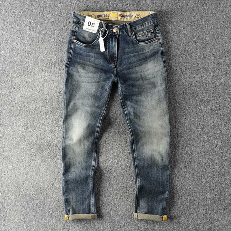 Jeans Embroidered Men's Retro Jeans Men's High-End Quality Men's Clothing Slim-Fitting Small Straight Fashionable All-Match Youth Tro