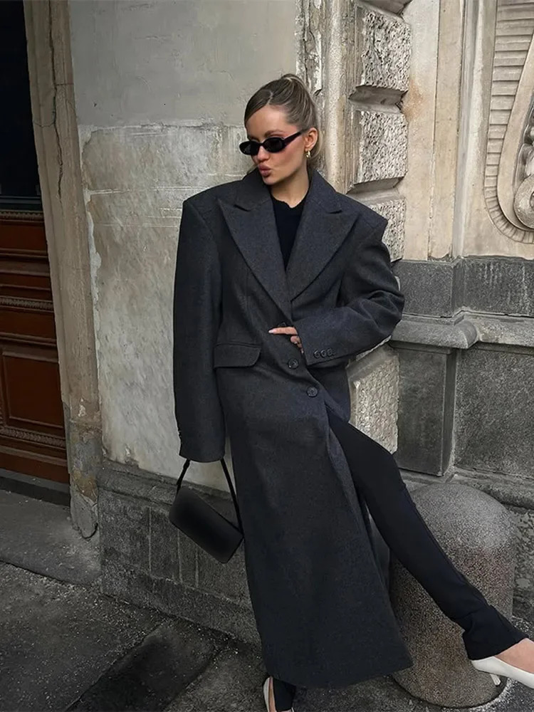 Women Fashion Waist Cinching Woolen Overcoat Elegant Chic Lapel Long Sleeve Single Breasted Jacket Autumn Lady Commute Outerwear 260922