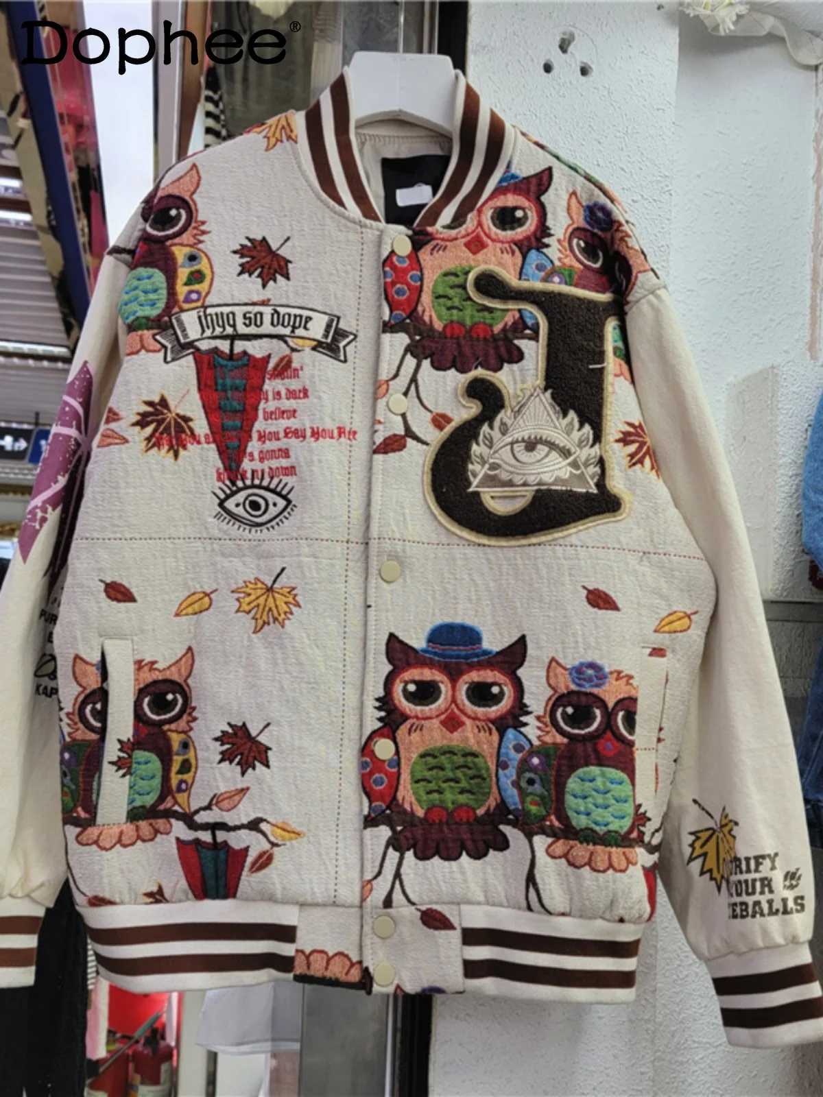 Women's Jackets 2024 Spring Autumn Women's Women's New Fashion Trendy Jacket Loose Embroidered Stand Collar Long Sleeve Baseball Unif