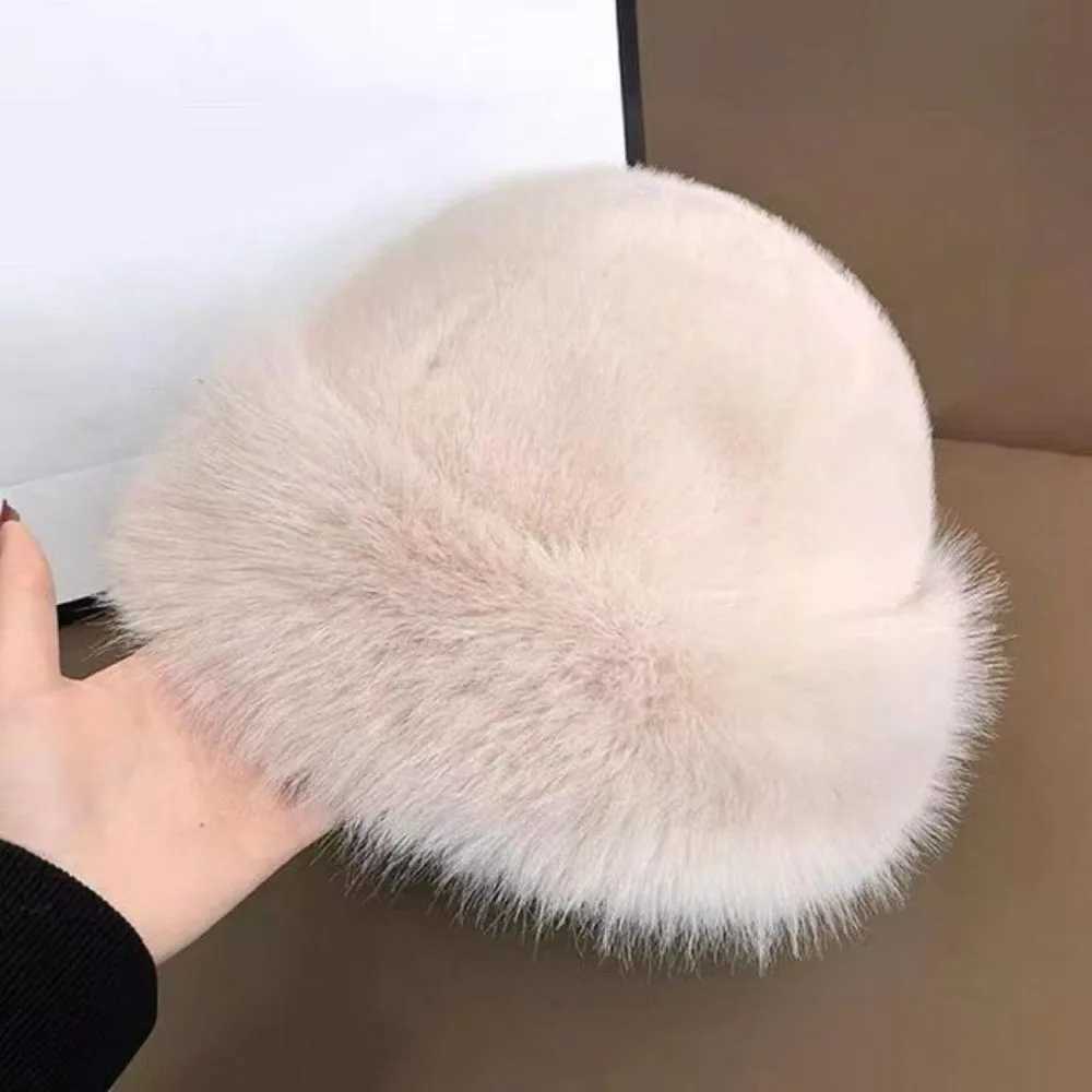 Fur Fluffy Fashion Headwear Winter Hat Solid Color Thicken Fisherman Hat Cold Windproof Panama Cap for Women Girls M261016