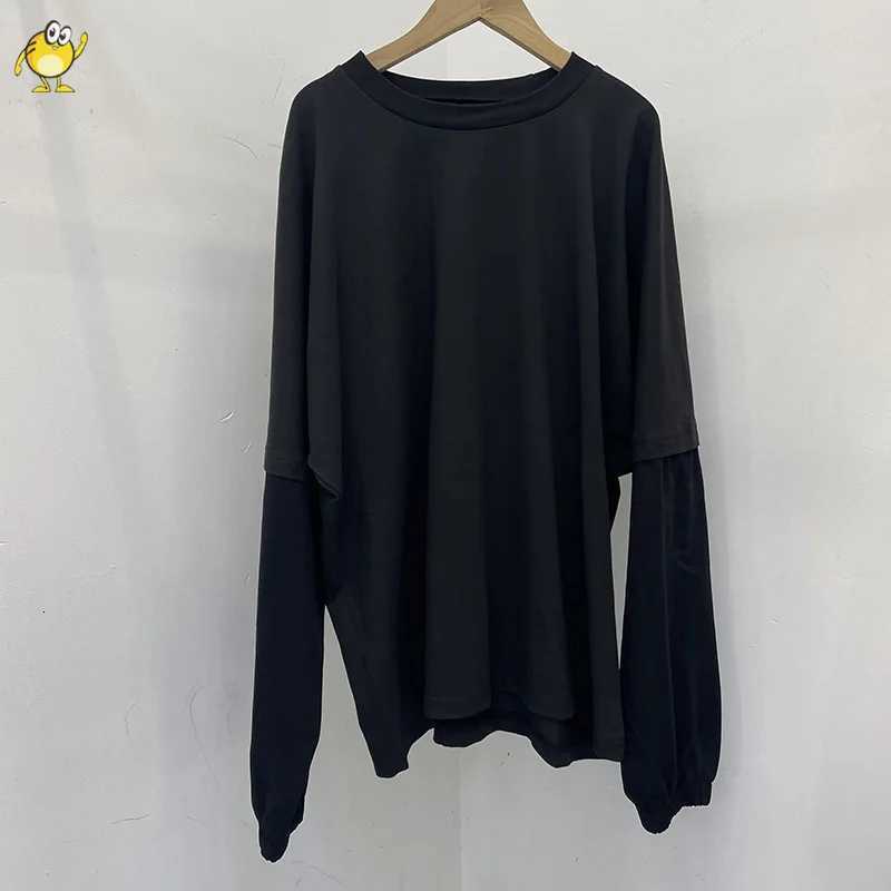 Men's Hoodies Sweatshirts Loose Simple Splice Long Sleeve T-shirts Men Woman Vintage Streetwear 2026 New Spring Summer Fashion Top Tee J260921