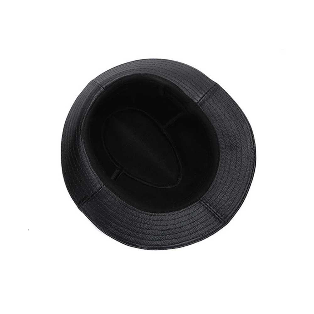Brim Hats Bucket Hats Wide 2026 Autumn Men Real Genuine Cowhide Leather Top Hats Men Fashion Caps Winter Warm New Cowboy 100% Real Cowhide Leather H