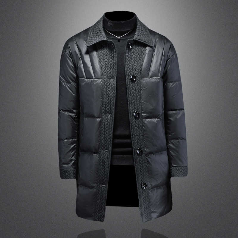 White Parkas Minglu Men's Down Duck Down Medium Length Thicken Men's Jackets Luxury Solid Color Autumn Winter Single Breasted Down Man Coa