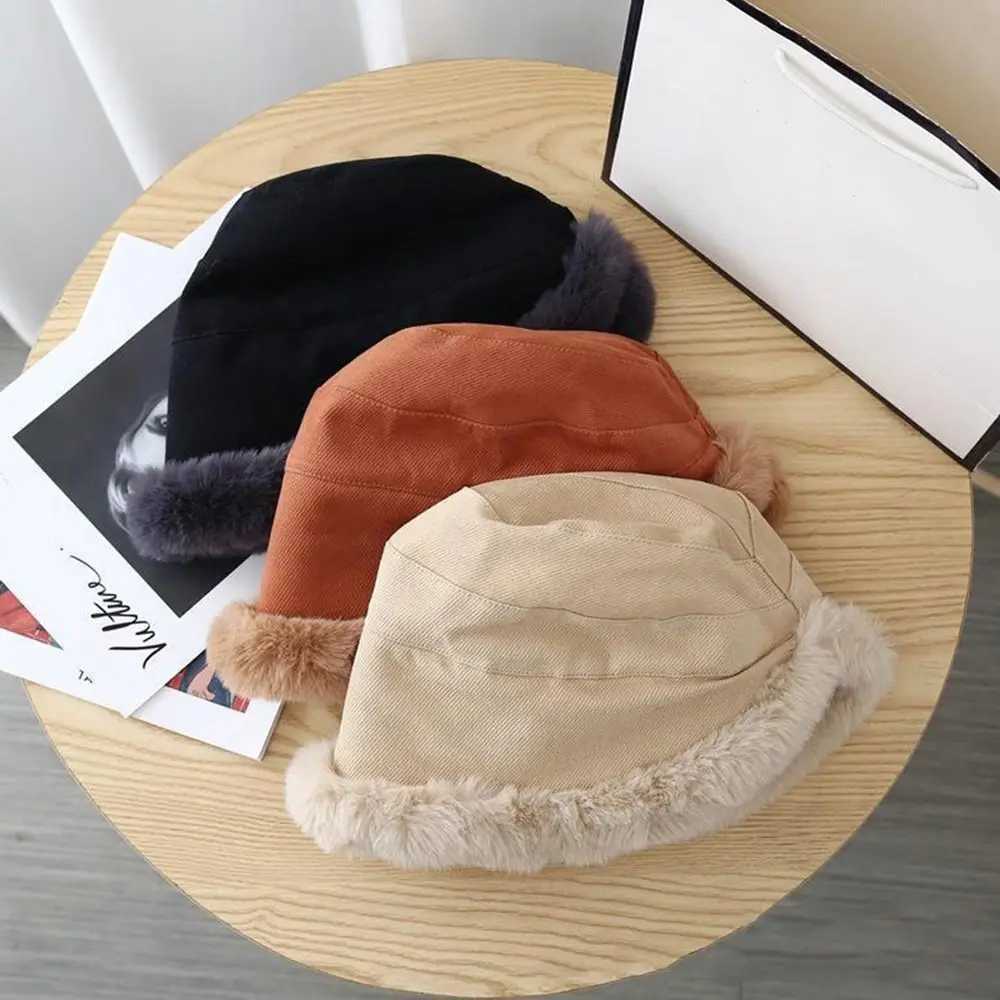 Winter Plus Velvet Faux Fur Soft Casual Bucket Hat Fisherman Cap Panama Hat Sun Cap M260921