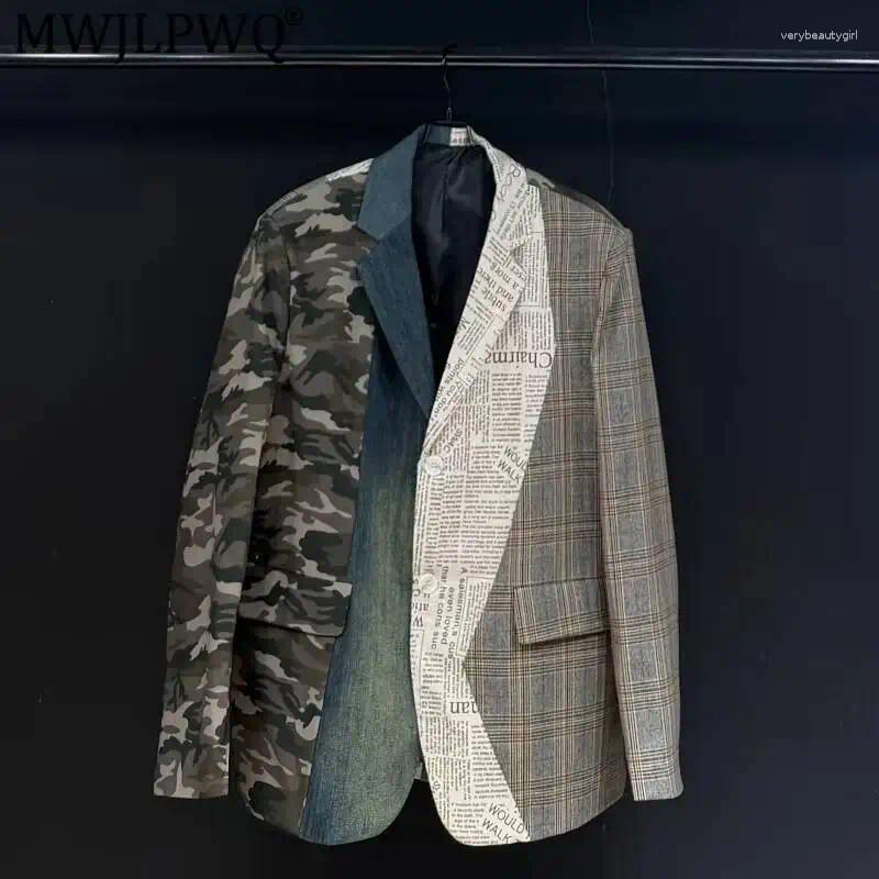American Retro Camouflage Plaid Patchwork Men's Blazer Single Breasted Long Sleeve Loose-Fitting Casual Tops 17364