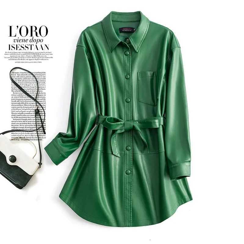 Coat Women's Sheepskin 2024 Autumn New Real Split Sheep Leather Ladies Mid-length Single-Breasted Belt Casual Jacket Outwear C260921