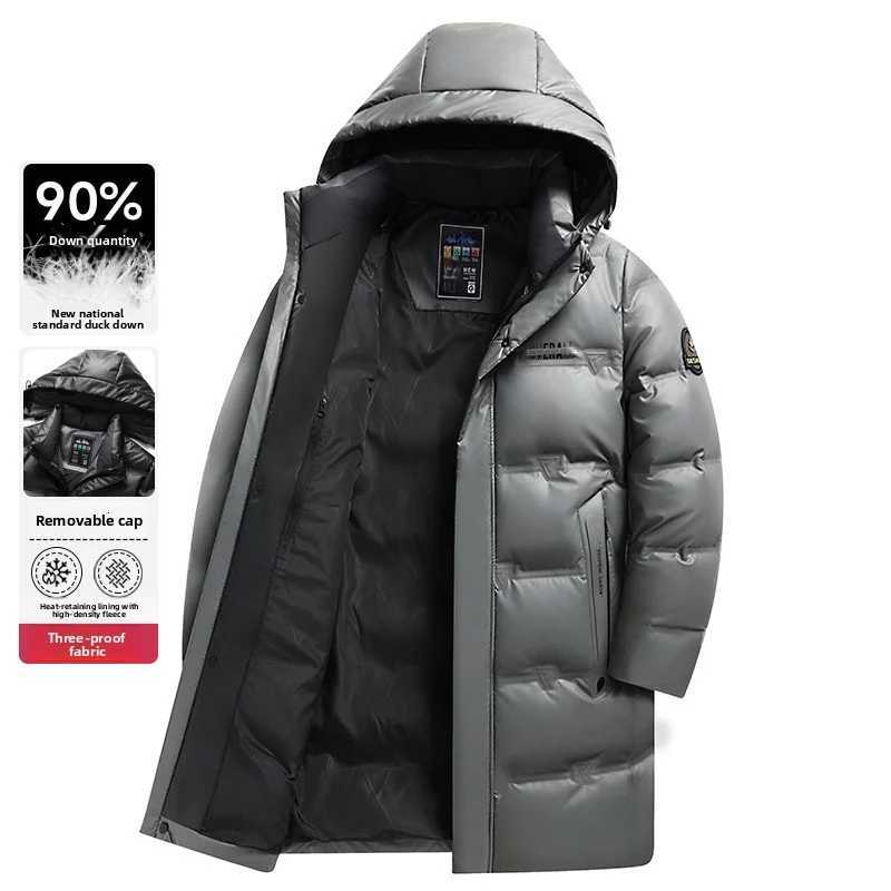 New Men's Winter Down Parkas Men's Long Down Jacket with Thickened Warm and Bright Fabric Duck Down Content of 90% Business and Leisure Ja