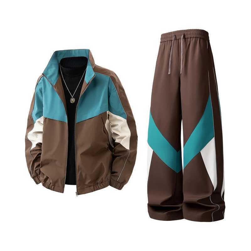 Spring Men's Tracksuits 2026 and Autumn New Men's Color-block Jacket Set Stand-up Collar Fashionable Trendy Casual Jacket and Pants Two-pi