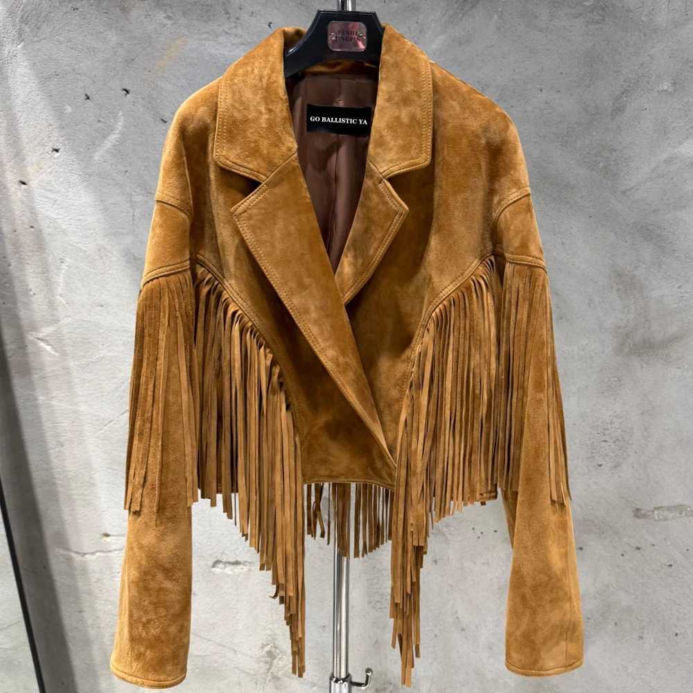 Faux Women's Leather Leather Women Tassel Fashionable Jacket Genuine Leather Long Sleeve Coat Casual Suede Fringe Outerwear For Ladies C260921