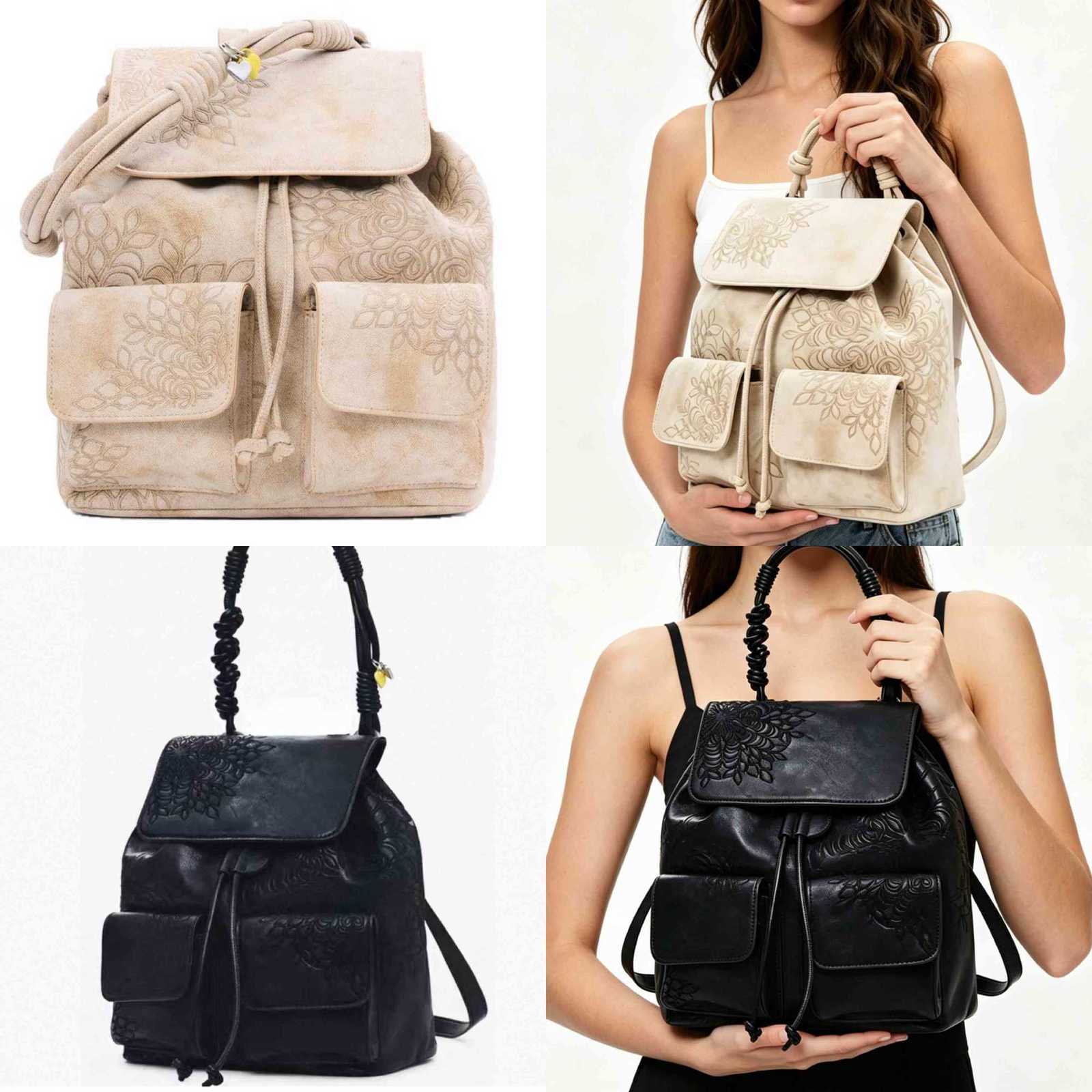Trade Backpack Style Spain Foreign Single Women's Handbag Embroidered Matte Leather Backpack Casual Large Capacity Travel Bag H260922