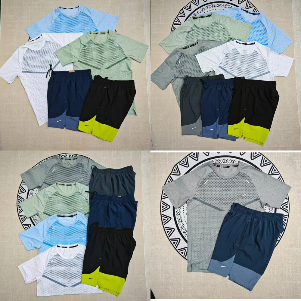 Mens Tracksuits Tech Set men's trendy quick drying sportswear breathable fitness top short sleeved sports suit ice silk short sleeved T shirt s