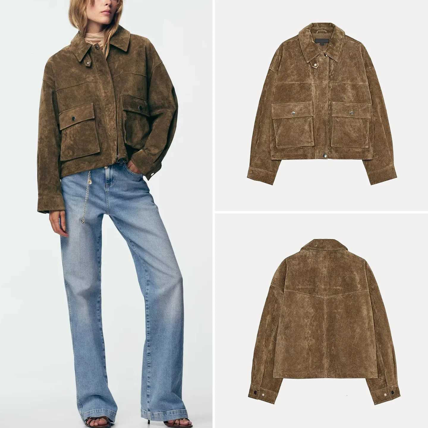 Women's Jackets Elegant Pure Leather Pilot Jacket Coat for Women Autumn 2025 New Arrival ZADATA Standard Fit Short Outerwear C260921