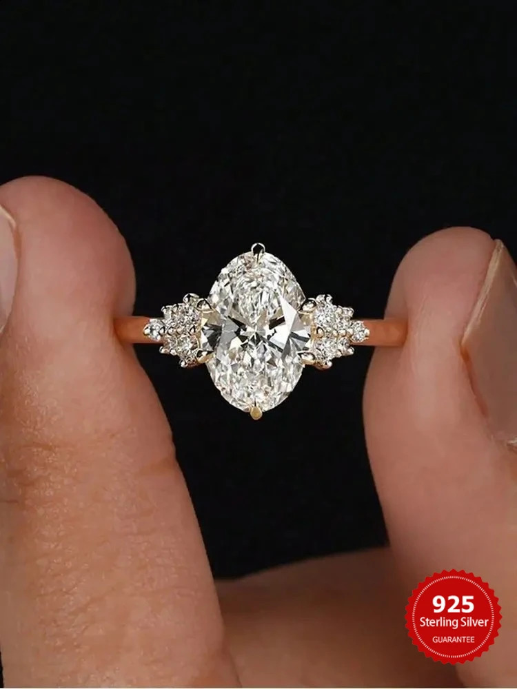 925 Sterling Silver Elegant Golden White Oval Round Zircon Ring For Women Engagement Wedding Simple High Quality Fine Jewelry 260921