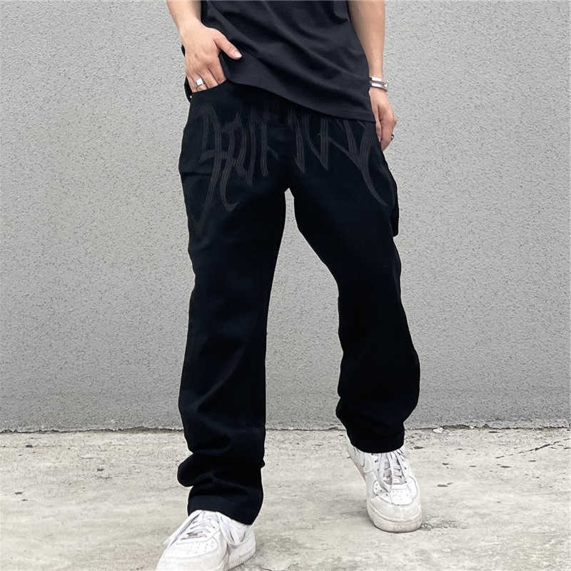 2024 Men's Jeans New American Style Embroidered Letters Black Loose Jeans for Men Retro Street Hip Hop Y2K Men's Straight Denim Trousers T