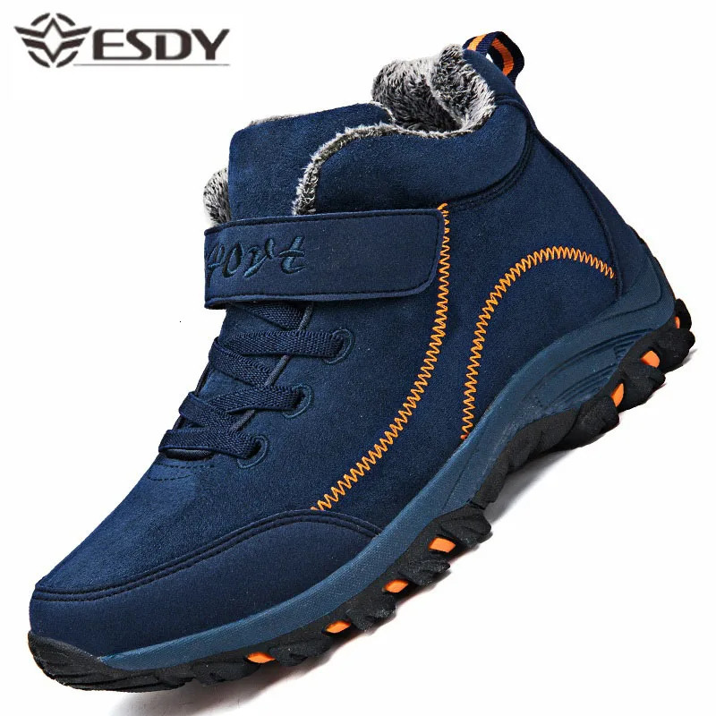 Botas impermeables de invierno para hombre, botas cálidas de gamuza de vaca para mujer, zapatos informales de trabajo para hombre, botines antidesli