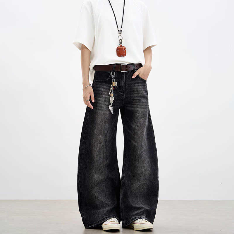 Jeans Korean Men's Autumn And Winter Men'S Jeans Bamboo Patterned Curved Knife Jeans Loose Straight Leg Pants Slightly Flared Wide Leg Pan