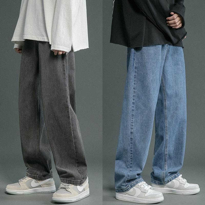 Jeans da uomo coreani da uomo casual hip-hop jeans larghi lunghi pantaloni classici da uomo dritti a gamba larga in denim blu chiaro grigio nero pan