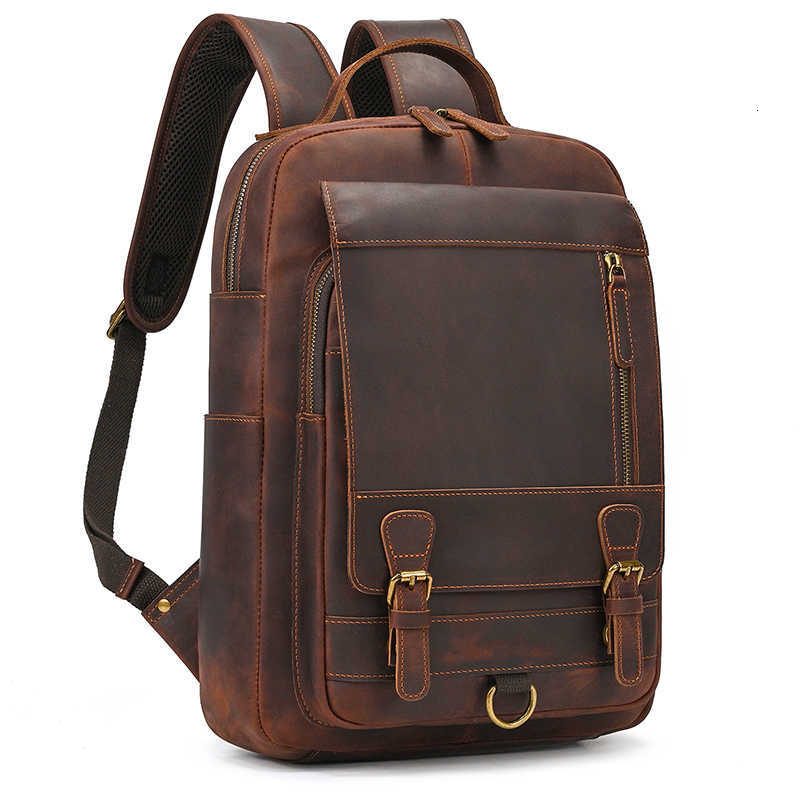 Leather Backpack Horse Style Crazy Men's Leather Backpack Bag Genuine Leather Computer Laptop Bags Men Male Travel Backpack Thick Cowhide Bag H
