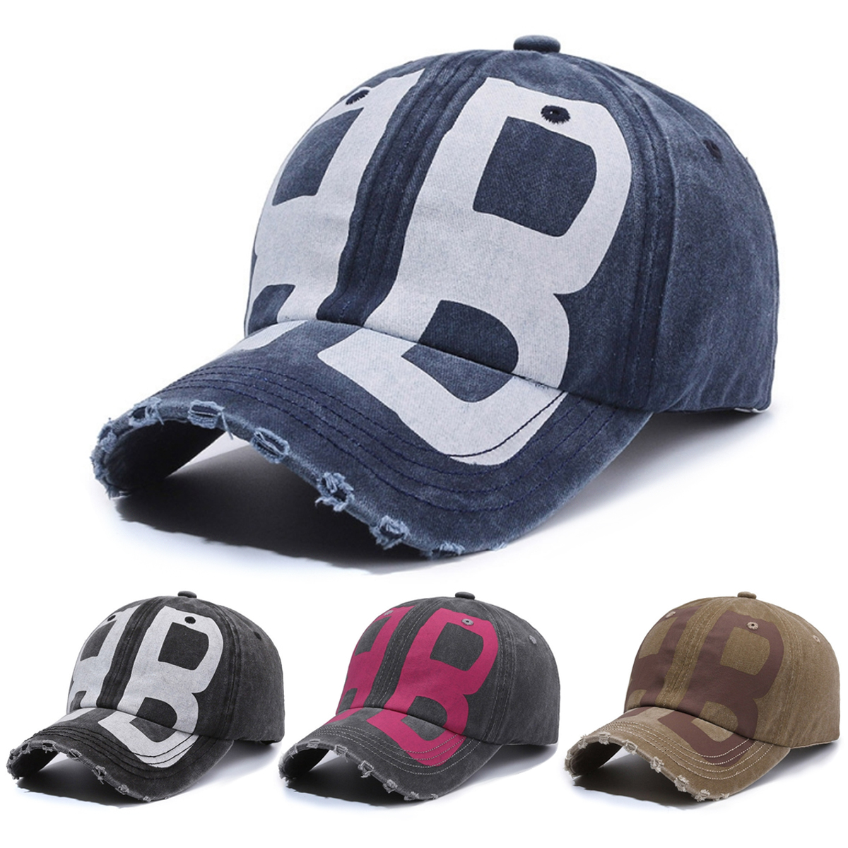2025 New BB Printed Vintage Washed Hole Baseball Cap Men's Trendy Hip Hop Women Exquisite Casual Sunshade Decorative Hat 26L0922