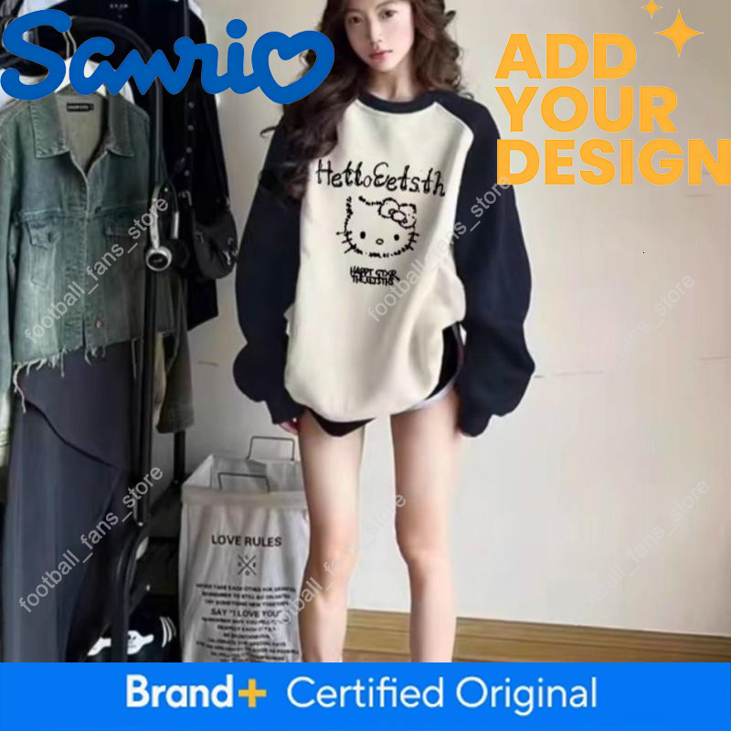 Hot Selling Hello Kitty Long Sleeved T-Shirt Student Retro Round Neck Sweatshirt Women's Autumn Winter Versatile Tops Loose Ins 45