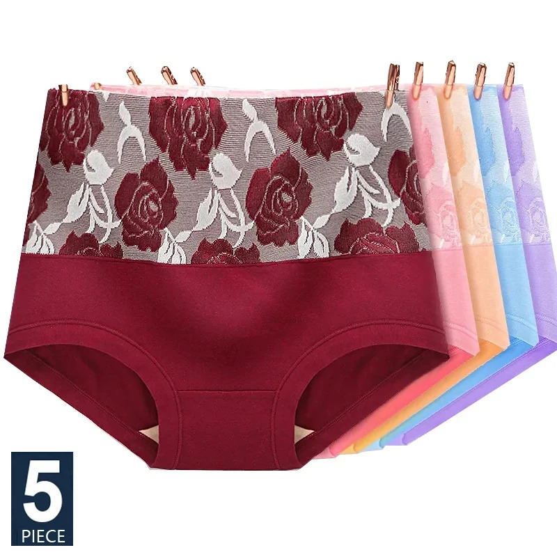 5Pcs/Set High Waist Cotton Panties Women Body Slimming Underwear Fashion Print Briefs Ladies Panty Breathable Female Lingerie 260922