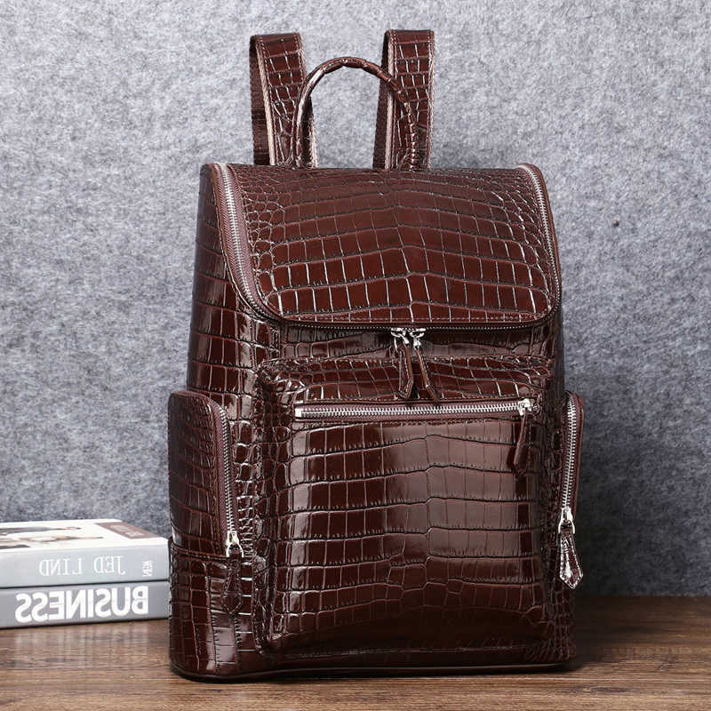 Zaino da lavoro Stile Borsa da uomo di nuova qualità Vera pelle di vacchetta Zaino modello coccodrillo Borse a tracolla da uomo Zaino in vera pelle