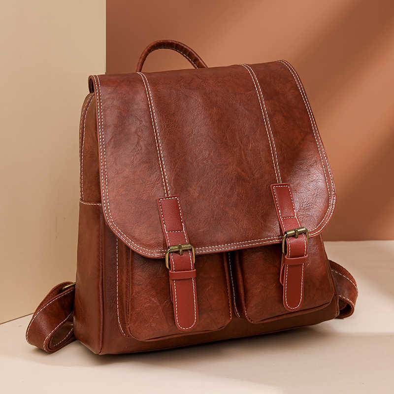 Backpack Backpack Style Vintage Women High Quality Soft Leather Large Capacity Travel Backpacks School Bag for Men Female IPAD Bags H260922