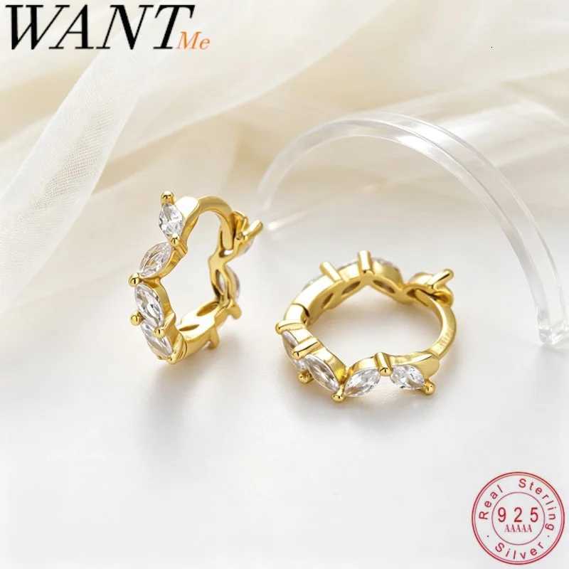 Stud WANTME 925 Sterling Silver Unique Design Marquise Zircon Huggies Hoop Earrings for Women Fashion Elegant Wedding Party Jewelry X260921