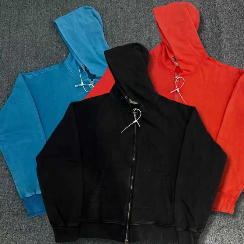 Men's Hoodies Sweatshirts 25FW Street Kapital Jackets Vintage Washed Solid Color Zipper Pocket Hoodie Casual Loose Men Women Sweatshirts Coats