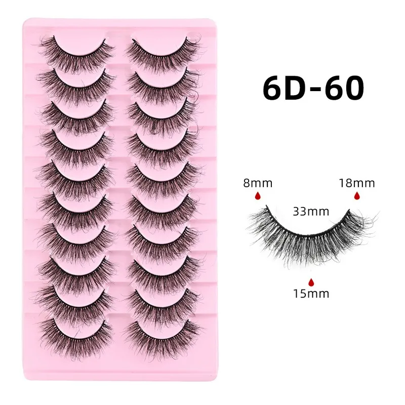 3D Faux Mink False Eyelashes Natural Look - 10 Pairs Fluffy Wispy Strip Lashes Soft Lightweight Easy to Apply Reusable Handmade 02111