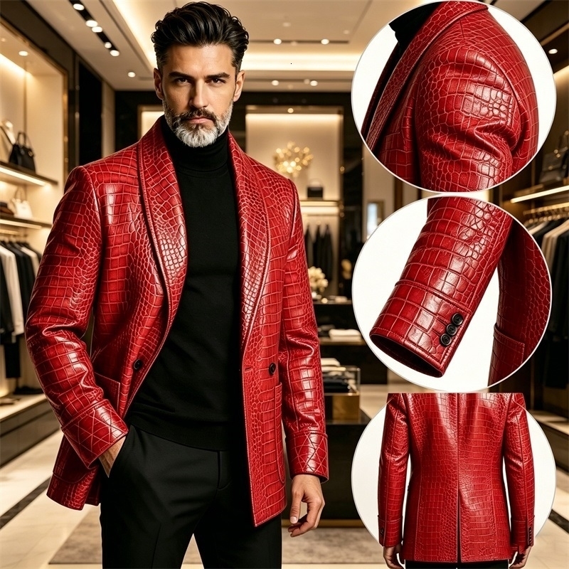 Giacca da uomo con risvolto sciallato in pelle goffrata slim fit doppio petto cappotto per abiti da sera per feste di matrimonio aziendali y260915